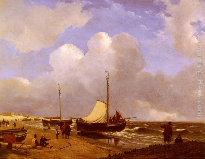 Andreas Schelfhout Moored on the Beach